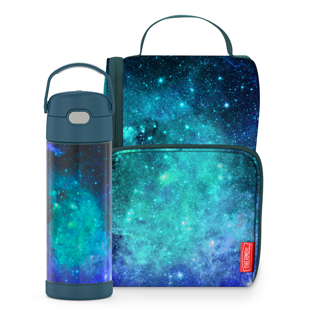 16oz FUNtainer® Water Bottle & Lunch Box Bundle - Galaxy Teal