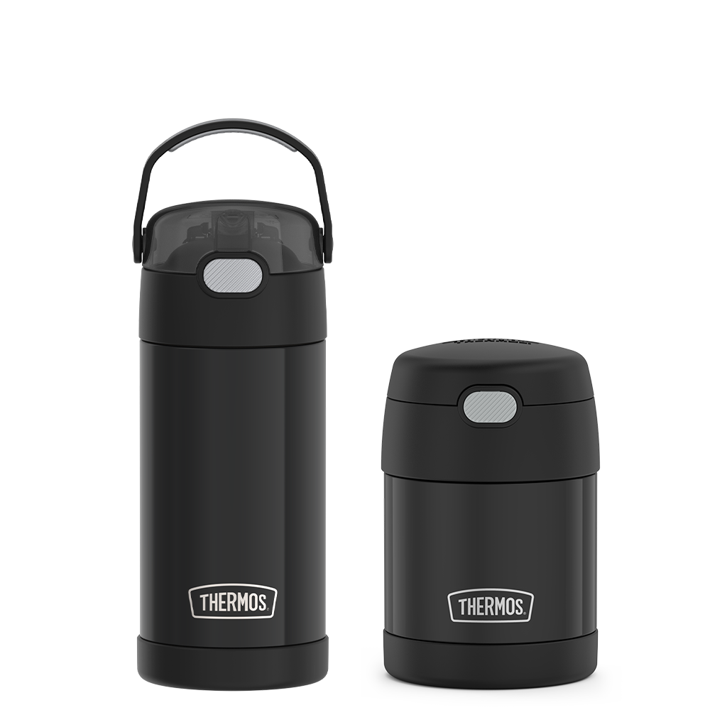 12oz FUNtainer® Water Bottle & 10oz Food Jar Bundle - Matte Black